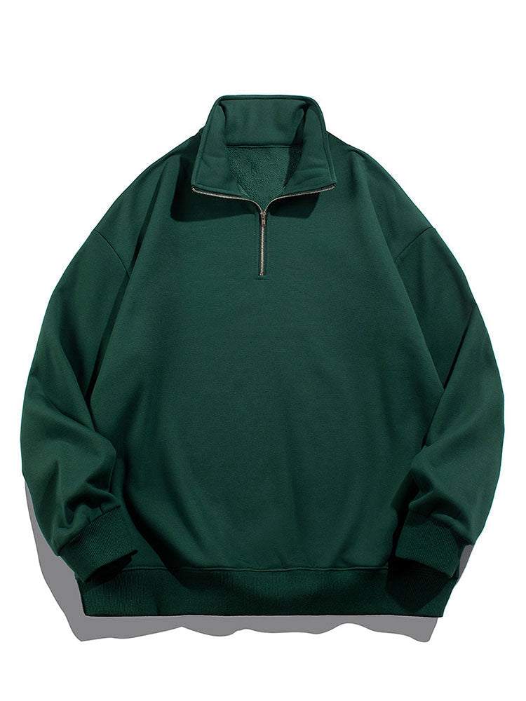 Men's Teddy Fleece Half Zip Sweatshirt – Relaxed Fit Warm Casual - Dark Green