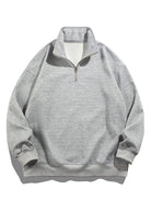 Men's Teddy Fleece Half Zip Sweatshirt – Relaxed Fit Warm Casual - Grey