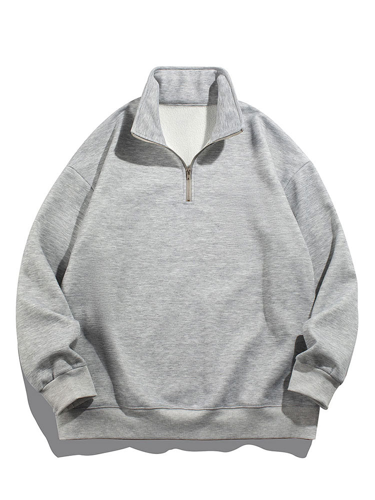 Men's Teddy Fleece Half Zip Sweatshirt – Relaxed Fit Warm Casual - Grey