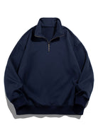 Men's Teddy Fleece Half Zip Sweatshirt – Relaxed Fit Warm Casual - Navy