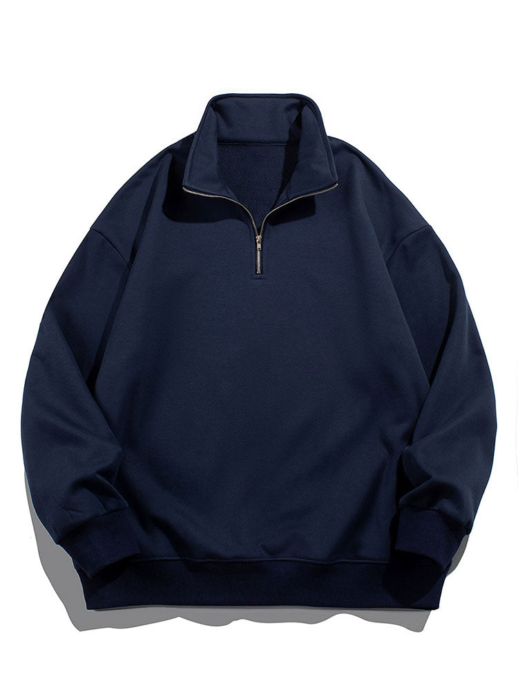 Men's Teddy Fleece Half Zip Sweatshirt – Relaxed Fit Warm Casual - Navy