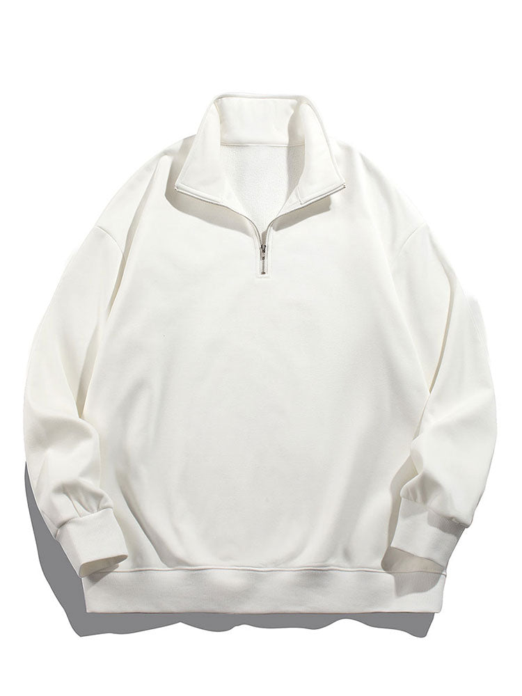 Men's Teddy Fleece Half Zip Sweatshirt – Relaxed Fit Warm Casual - White