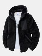 Men's Teddy Fleece Hooded Jacket – Relaxed Fit Warm Casual - Black