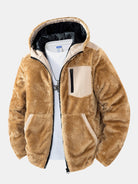 Men's Teddy Fleece Hooded Jacket – Relaxed Fit Warm Casual - Light Brown