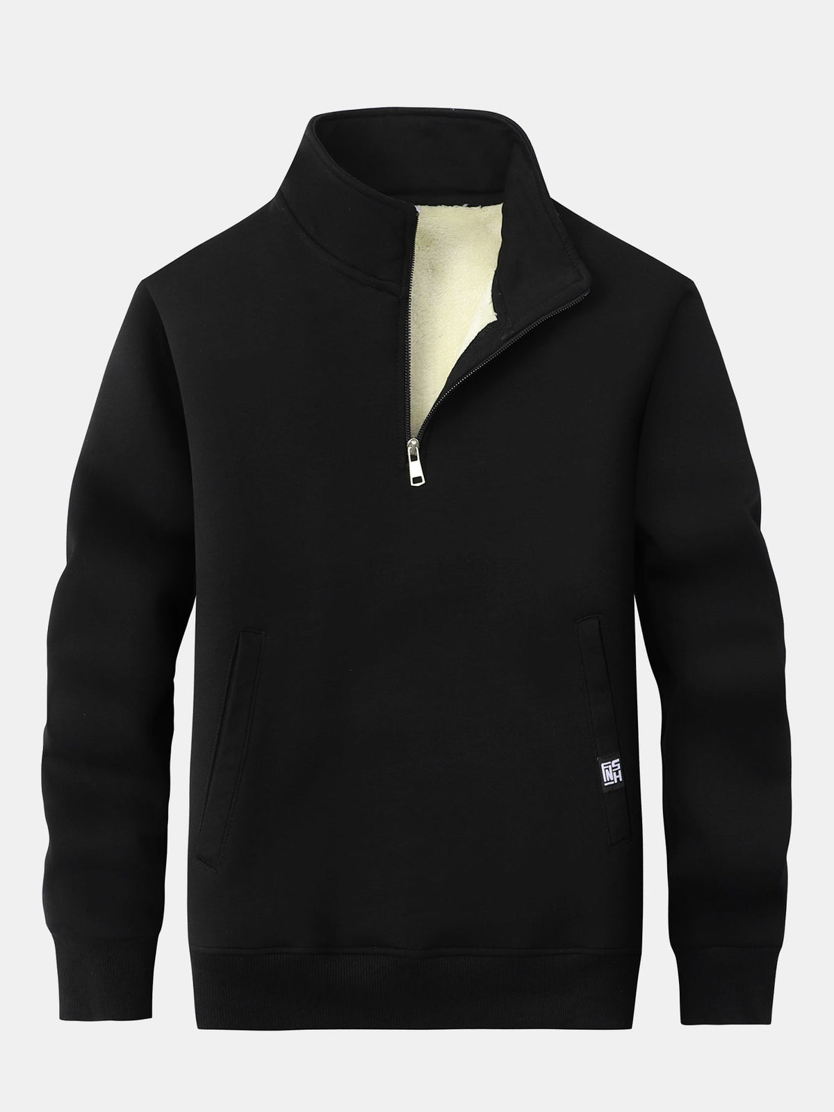 Men's Teddy Fleece Quarter-Zip Sweatshirt – Warm Cotton Blend - Black