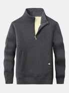 Men's Teddy Fleece Quarter-Zip Sweatshirt – Warm Cotton Blend - Dark Grey