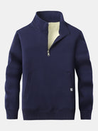Men's Teddy Fleece Quarter-Zip Sweatshirt – Warm Cotton Blend - Navy