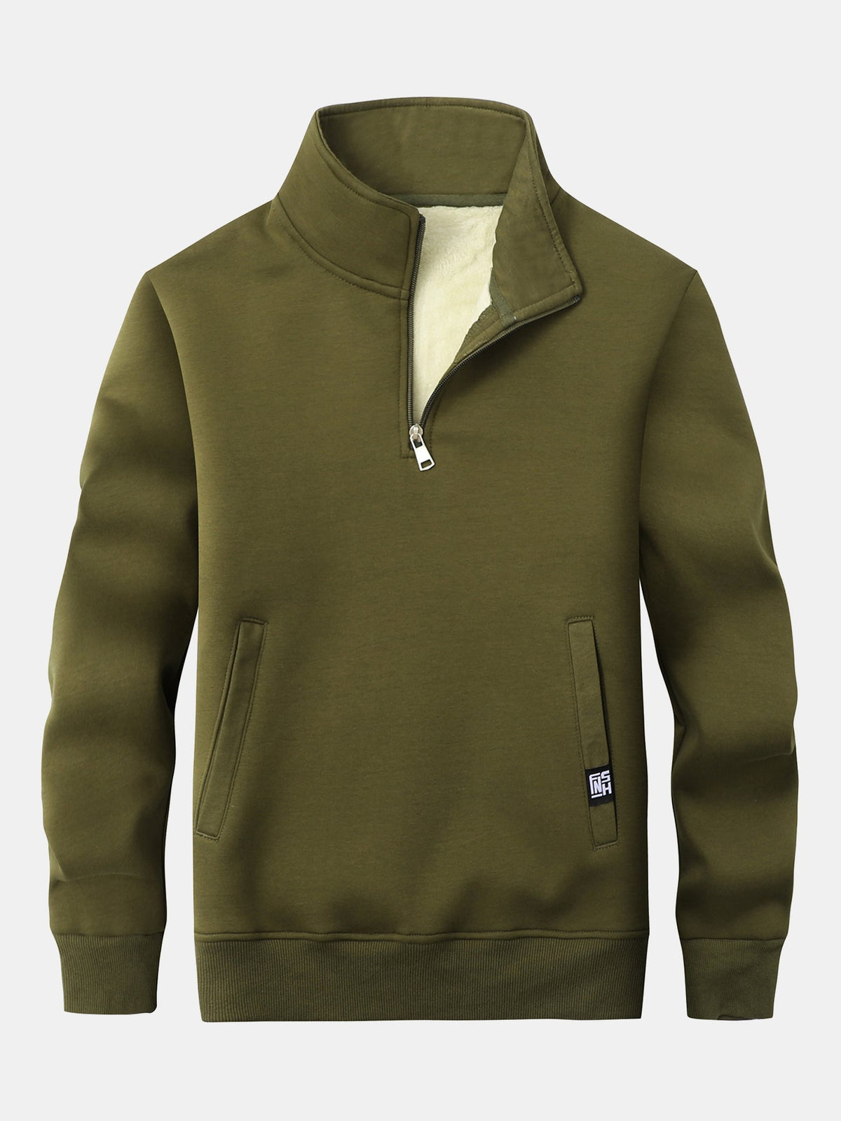 Men's Teddy Fleece Quarter-Zip Sweatshirt – Warm Cotton Blend - Olive Green