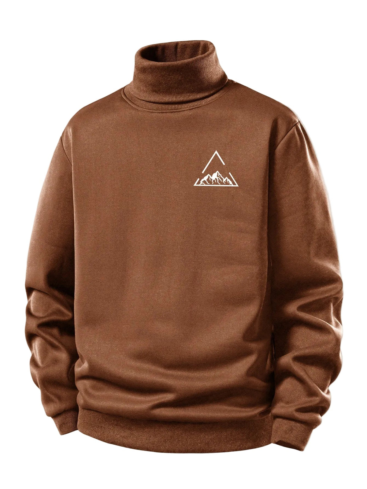 Men's Teddy Fleece Turtleneck Sweatshirt – Warm Regular Fit - Brown