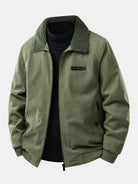 Men's Teddy Lined Corduroy Jacket in army green, Regular Fit
