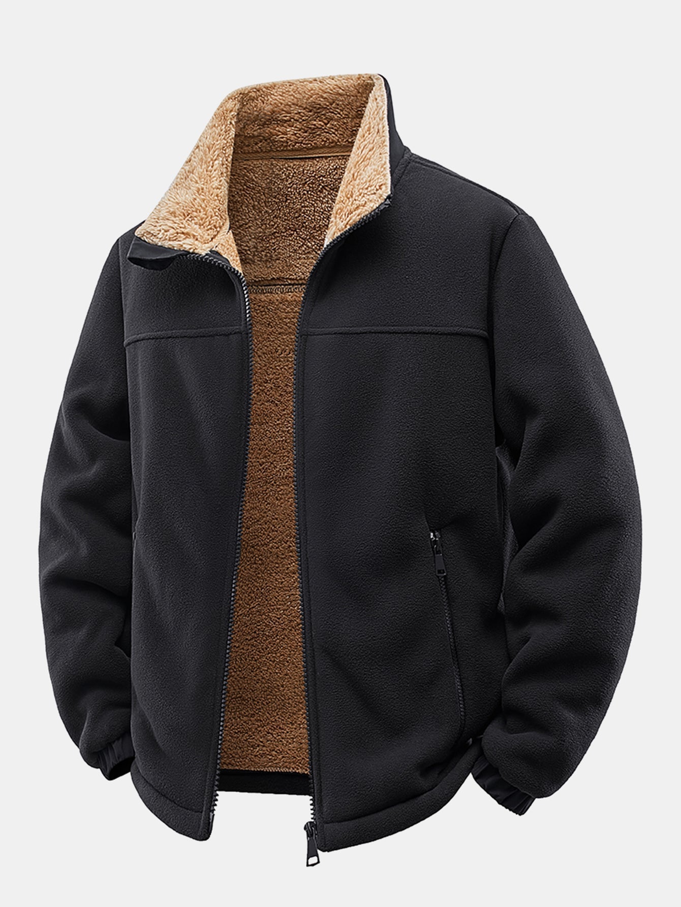 Men's Teddy-Lined Polar Fleece Jacket in black, Relaxed Fit