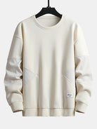 Men's Textured Patchwork Crew Neck Sweatshirt – Relaxed Fit - Beige