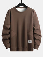 Men's Textured Patchwork Crew Neck Sweatshirt – Relaxed Fit - Brown