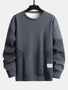 Men's Textured Patchwork Crew Neck Sweatshirt – Relaxed Fit - Grey