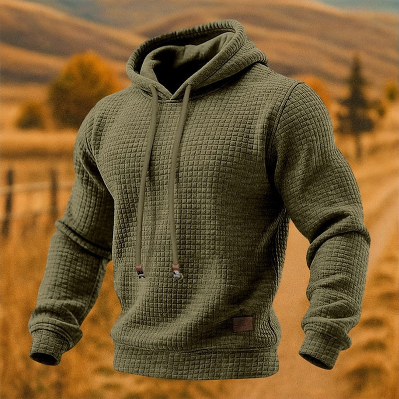Men's Textured Pullover Hoodie in army green, Relaxed Fit