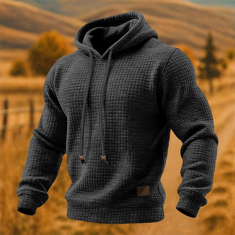 Men's Textured Pullover Hoodie in dark grey, Relaxed Fit