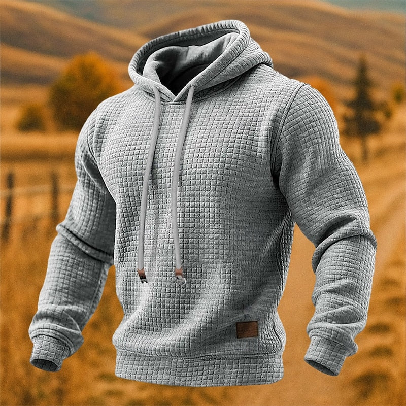 Men's Textured Pullover Hoodie in light grey, Relaxed Fit