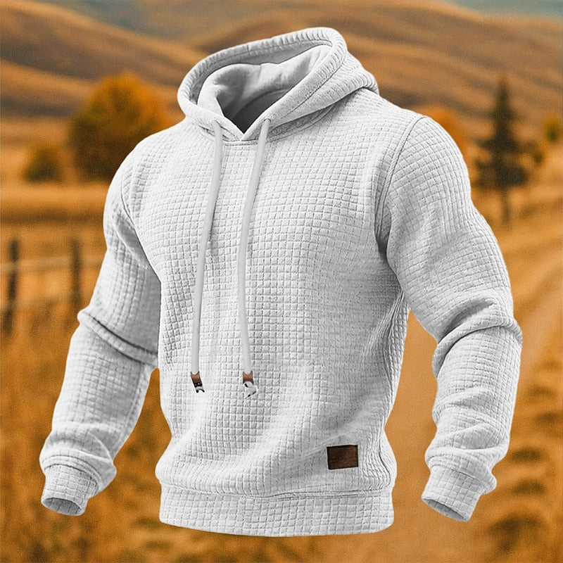 Men's Textured Pullover Hoodie in white, Relaxed Fit
