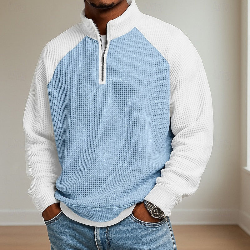 Men's Textured Quarter-Zip Pullover in light blue, Refined Comfort Layer