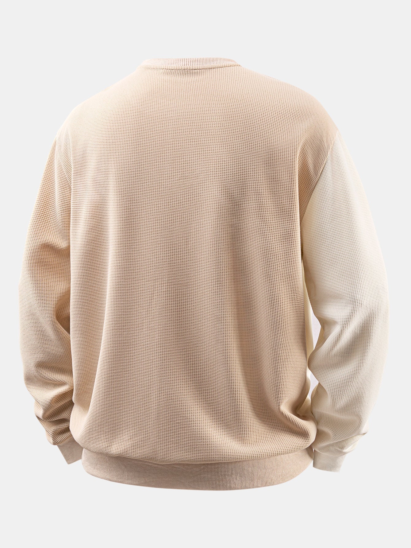 Men's Textured Waffle Sweatshirt Patchwork Panels – Relaxed Crew Neck