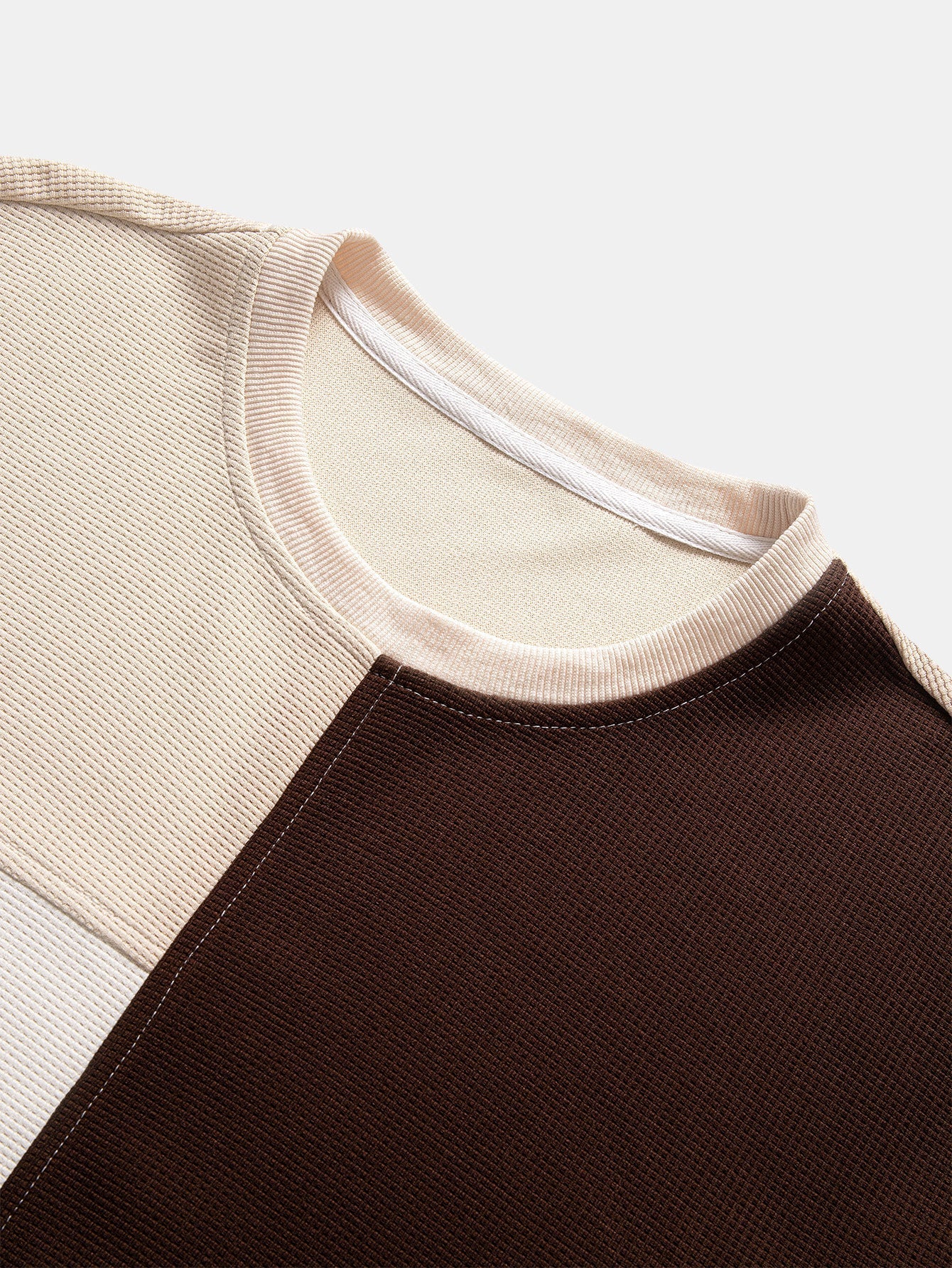 Men's Textured Waffle Sweatshirt Patchwork Panels – Relaxed Crew Neck