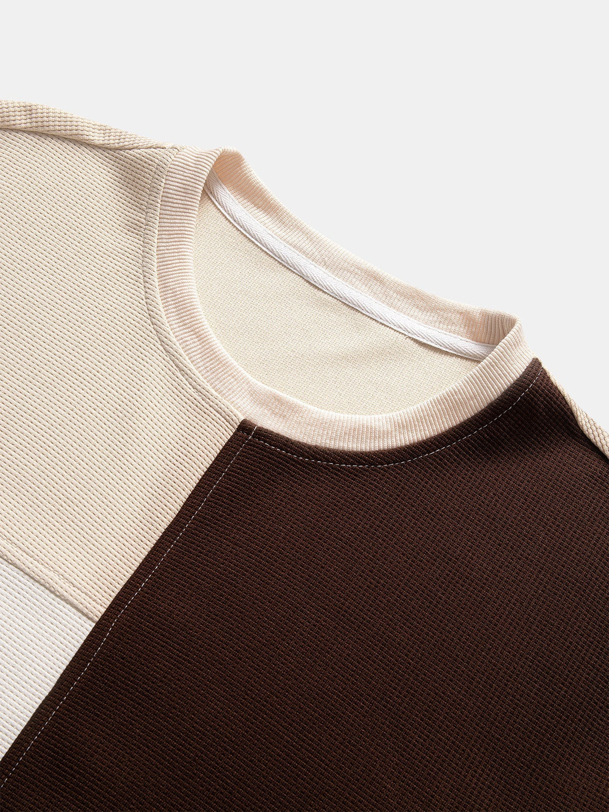 Men's Textured Waffle Sweatshirt Patchwork Panels – Relaxed Crew Neck