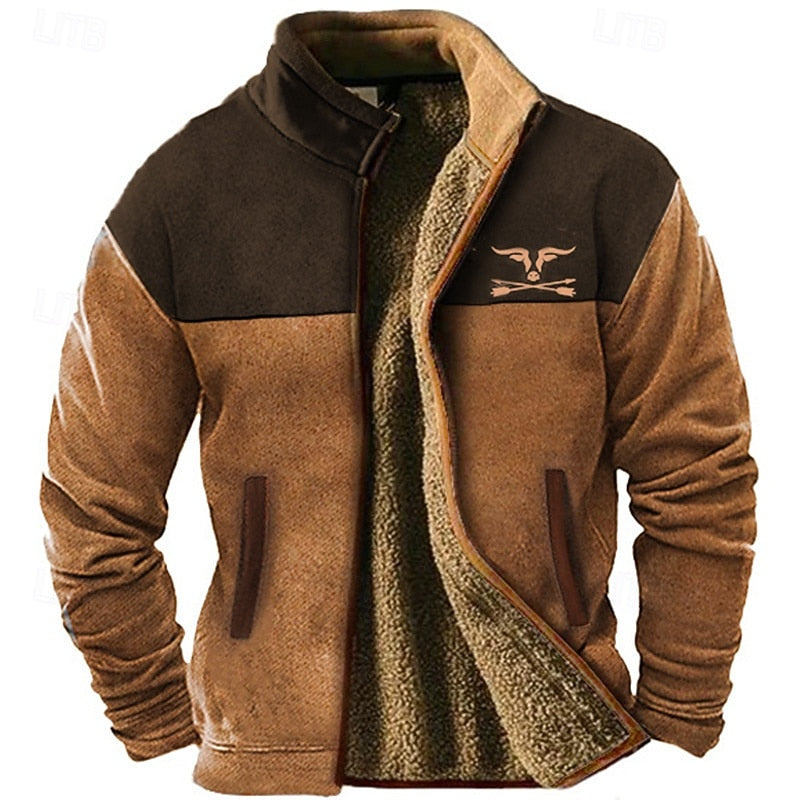 Men's Two-Tone Fleece Jacket in brown, Rugged Warmth