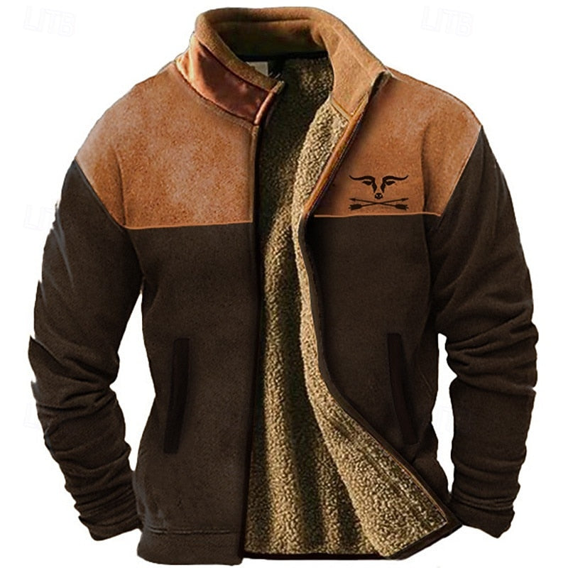 Men's Two-Tone Fleece Jacket in coffee, Rugged Warmth