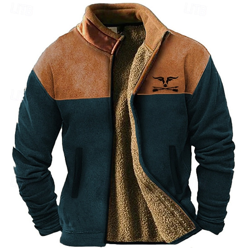Men's Two-Tone Fleece Jacket in dark blue, Rugged Warmth