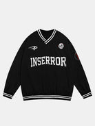 Men's V-Neck Baseball Sweatshirt – Oversized Graphic Pullover - Black
