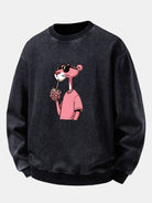 Men's Vintage Washed Cotton Sweatshirt – Relaxed Fit Crew Neck - Black
