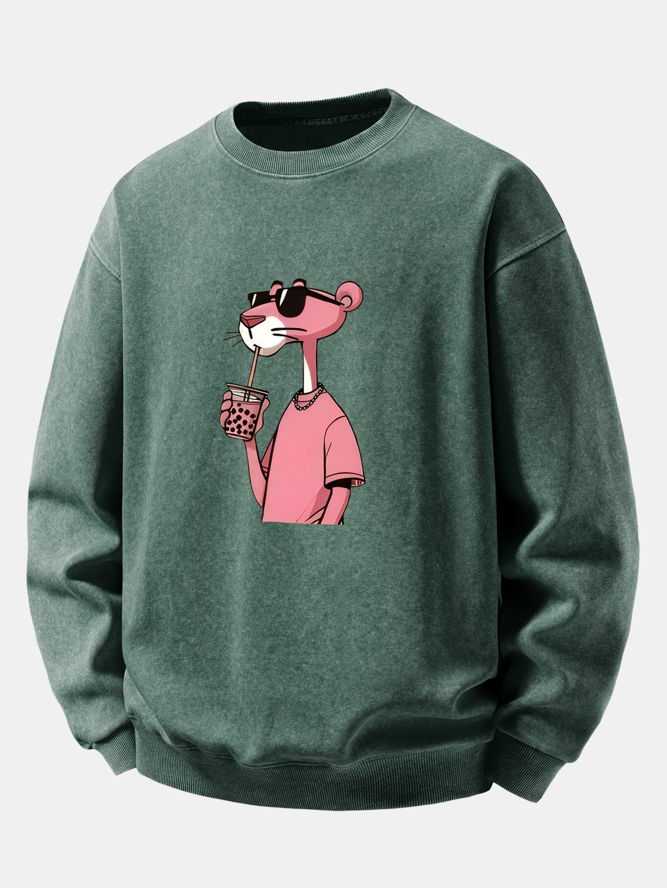 Men's Vintage Washed Cotton Sweatshirt – Relaxed Fit Crew Neck - Green