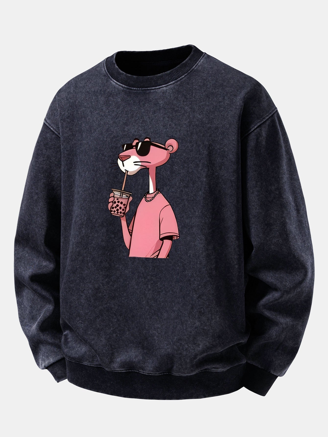 Men's Vintage Washed Cotton Sweatshirt – Relaxed Fit Crew Neck - Navy