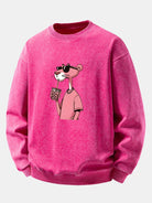 Men's Vintage Washed Cotton Sweatshirt – Relaxed Fit Crew Neck - Pink