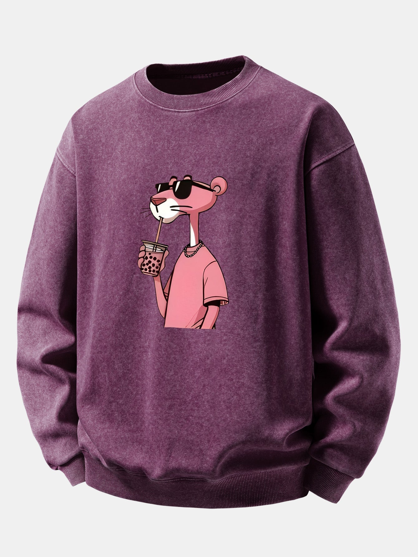 Men's Vintage Washed Cotton Sweatshirt – Relaxed Fit Crew Neck - Purple