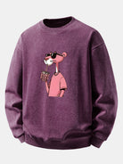 Men's Vintage Washed Cotton Sweatshirt – Relaxed Fit Crew Neck - Purple
