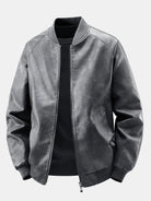 Men's Vintage Washed Faux Leather Bomber Jacket in dark grey, Relaxed Fit
