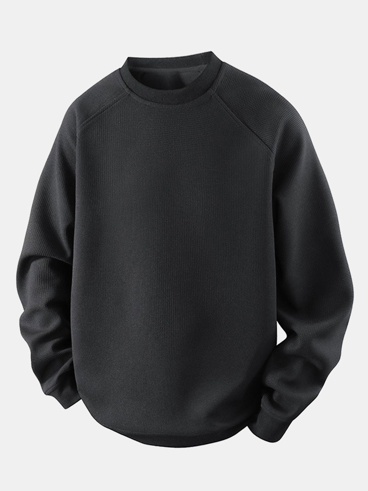 Men's Waffle Textured Crew Neck Sweatshirt – Relaxed Fit - Black