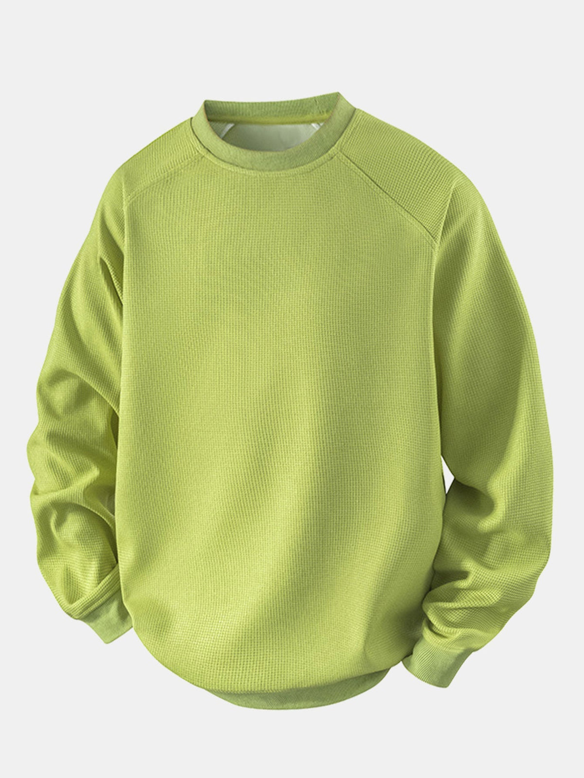 Men's Waffle Textured Crew Neck Sweatshirt – Relaxed Fit - Green