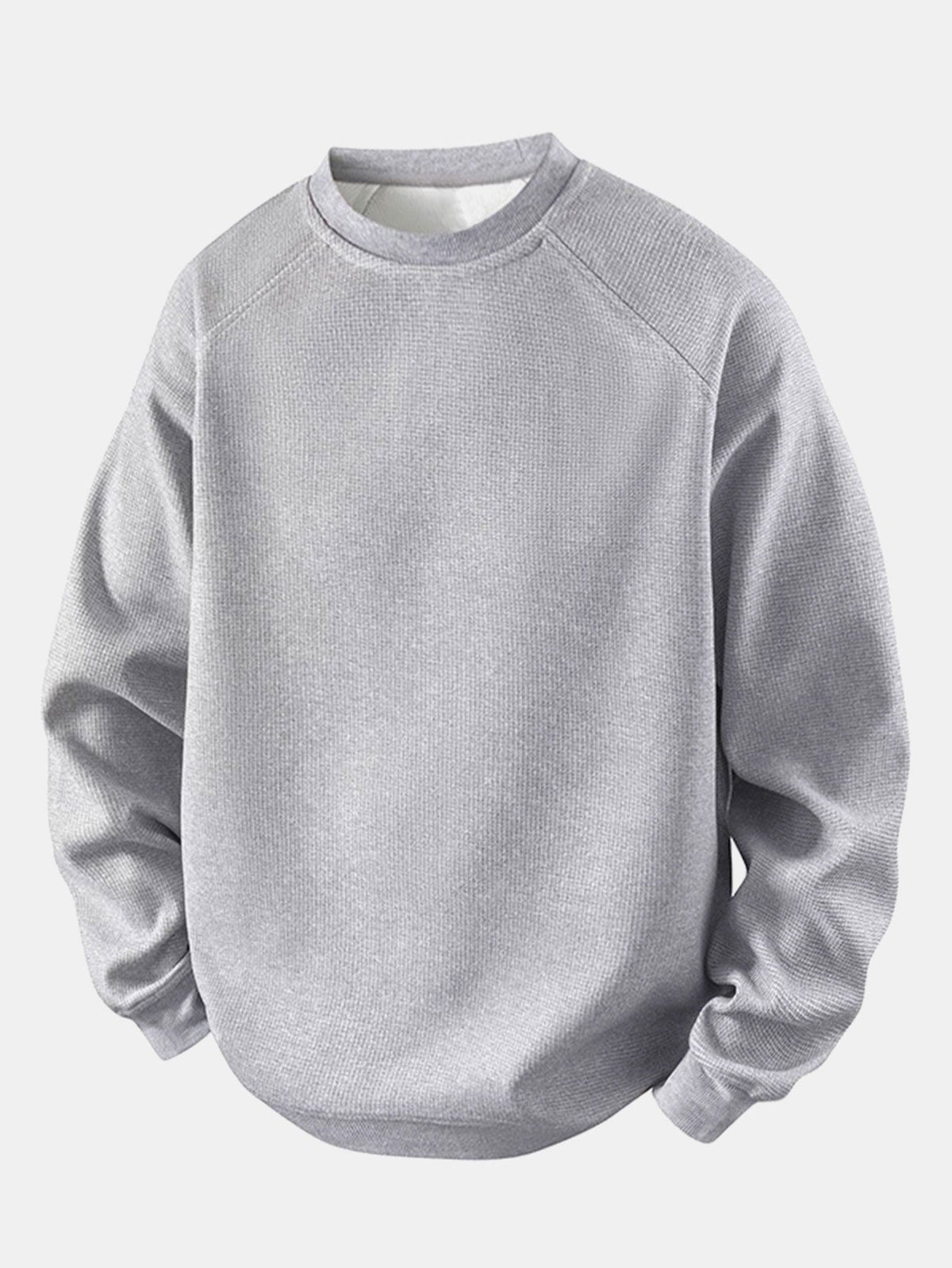 Men's Waffle Textured Crew Neck Sweatshirt – Relaxed Fit - Grey