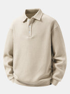 Men's Waffle Textured Polo Sweatshirt – Relaxed Fit Long Sleeve - Beige