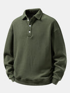 Men's Waffle Textured Polo Sweatshirt – Relaxed Fit Long Sleeve - Dark Green
