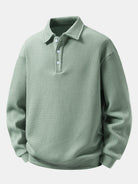 Men's Waffle Textured Polo Sweatshirt – Relaxed Fit Long Sleeve - Light Green