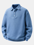 Men's Waffle Textured Polo Sweatshirt – Relaxed Fit Long Sleeve - Sky Blue