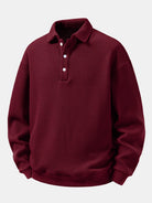 Men's Waffle Textured Polo Sweatshirt – Relaxed Fit Long Sleeve - Wine Red