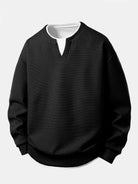 Men's Waffle Textured Sweatshirt – Relaxed Fit Crew Neck - Black