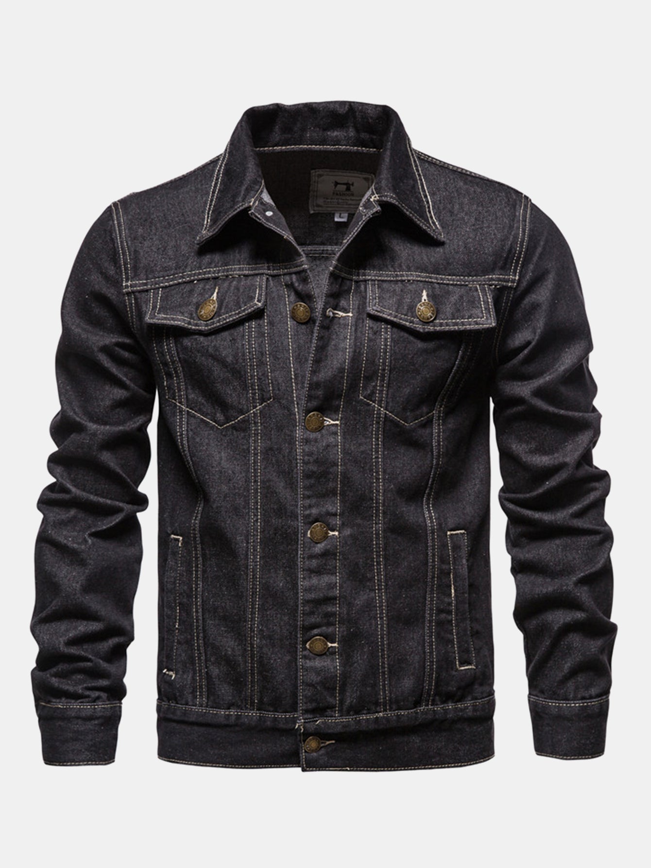 Men's Washed Denim Trucker Jacket in black, Classic Regular Fit