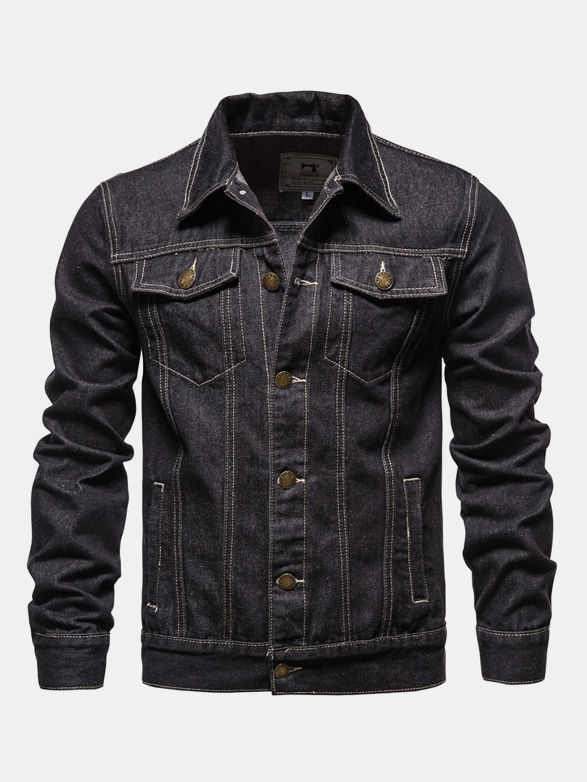 Men's Washed Denim Trucker Jacket in black, Classic Regular Fit