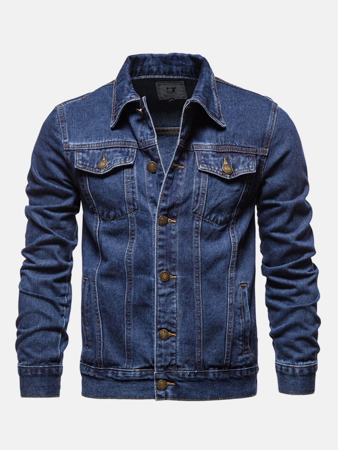 Men's Washed Denim Trucker Jacket in dark blue, Classic Regular Fit
