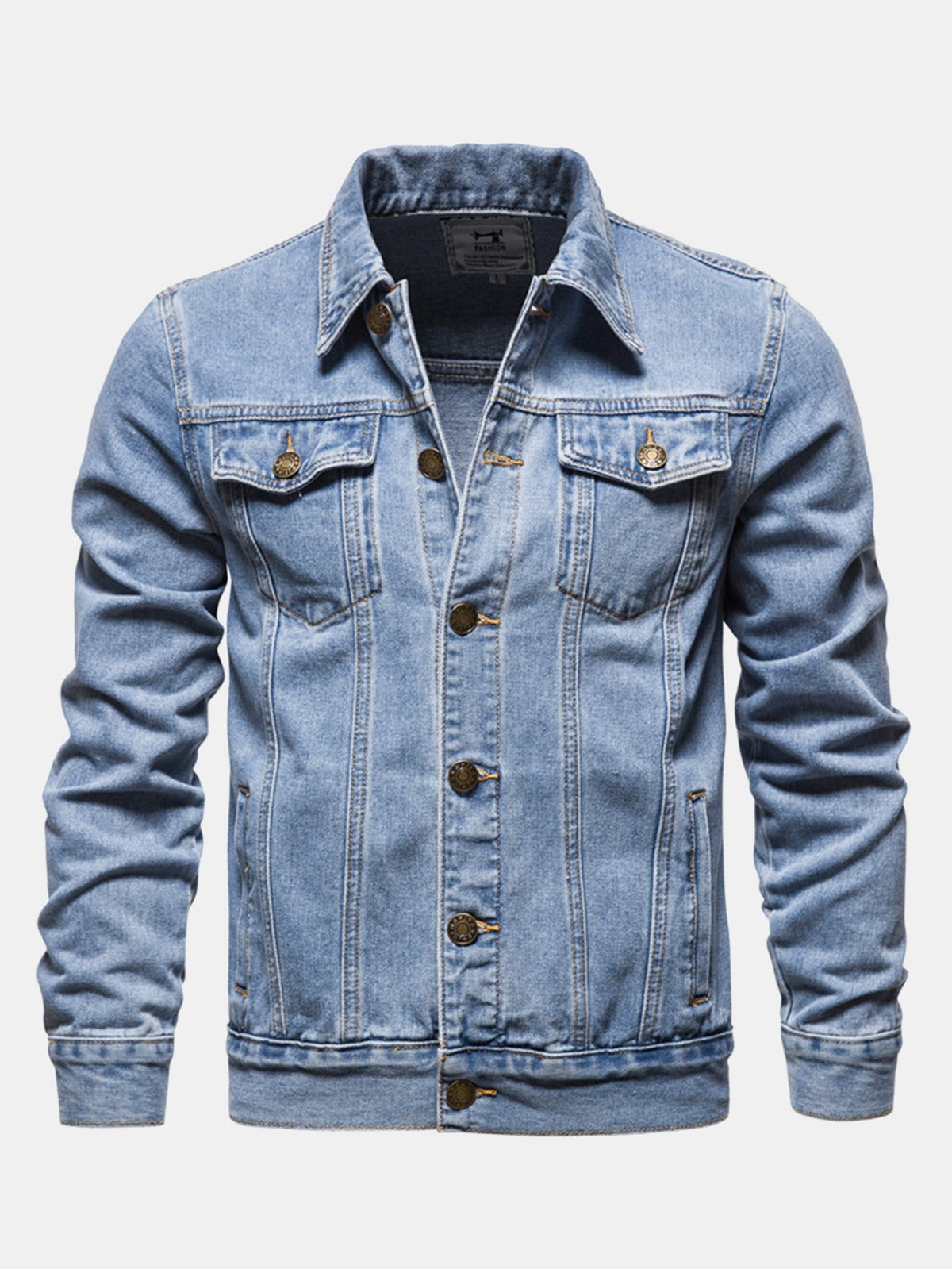 Men's Washed Denim Trucker Jacket in light blue, Classic Regular Fit
